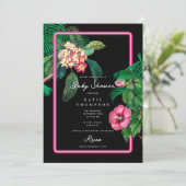 Neon Pink Tropical Botanicals Baby Shower Einladung (Stehend Vorderseite)