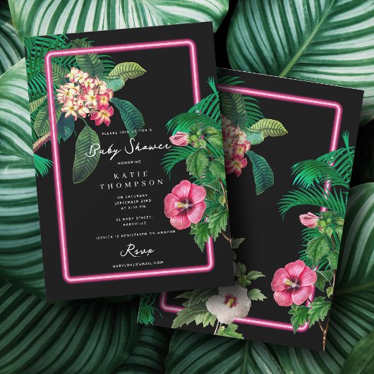 Neon Pink Tropical Botanicals Baby Shower Einladung