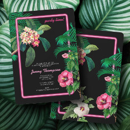 Neon Pink Tropical Botanicals Birthday Party Einladung