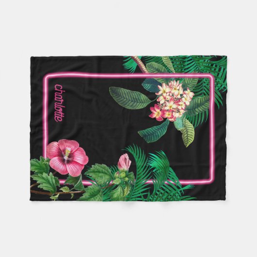 Neon Pink Tropical Botanicals Fleecedecke (Vorderseite (Horizontal))
