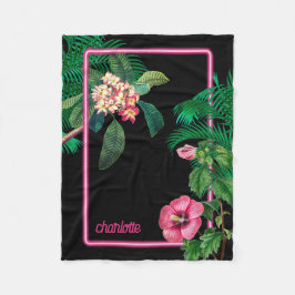 Neon Pink Tropical Botanicals Fleecedecke