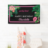 Neon Pink Tropical Botanicals Geburtstagsparty Banner (Insitu)