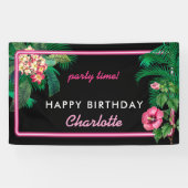 Neon Pink Tropical Botanicals Geburtstagsparty Banner (Horizontal)