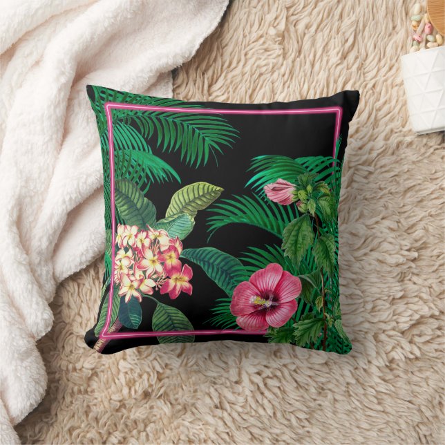 Neon Pink Tropical Botanicals Kissen (Decke)