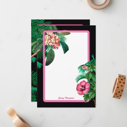Neon Pink Tropical Botanicals Mitteilungskarte (Vorderseite/Rückseite Beispiel)