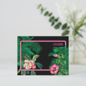Neon Pink Tropical Botanicals Monogramm Feiertagspostkarte (Stehend Vorderseite)