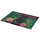 Neon Pink Tropical Botanicals Monogramm Schneidebrett (Ecke)