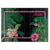 Neon Pink Tropical Botanicals Monogramm Schneidebrett (Vorderseite)