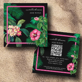 Neon Pink Tropical Botanicals QR Code Social Media Quadratische Visitenkarte