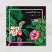 Neon Pink Tropical Botanicals QR Code Social Media Quadratische Visitenkarte (Vorderseite)