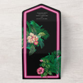 Neon Pink Tropical Retro Botanicals Hochzeit All In One Einladung (Außenbereich)