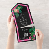 Neon Pink Tropical Retro Botanicals Hochzeit All In One Einladung (Abreißen)
