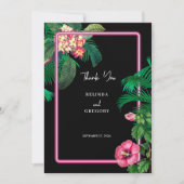 Neon Pink Tropical Retro Botanicals Hochzeit Dankeskarte (Vorderseite)