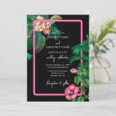 Neon Pink Tropical Retro Botanicals Hochzeit Einladung (Stehend Vorderseite)