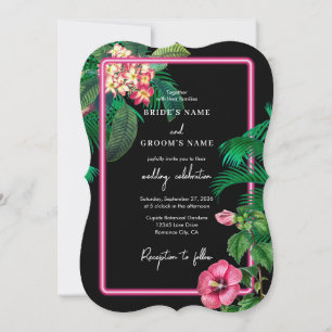 Neon Pink Tropical Retro Botanicals Hochzeit Einladung