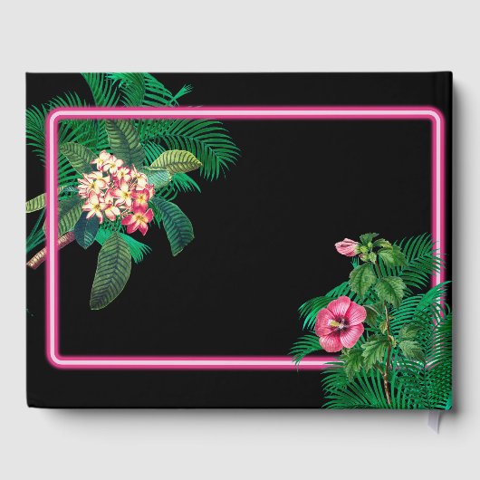 Neon Pink Tropical Retro Botanicals Hochzeit Gästebuch (Rückseite)