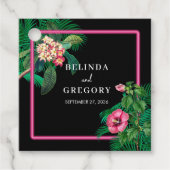 Neon Pink Tropical Retro Botanicals Hochzeit Geschenkanhänger (Vorderseite)