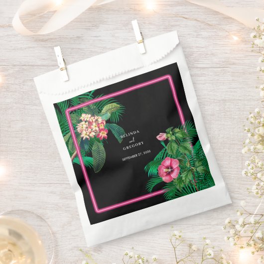 Neon Pink Tropical Retro Botanicals Hochzeit Geschenktütchen (Ausgeschnitten)