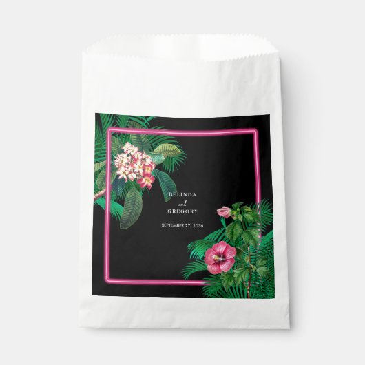 Neon Pink Tropical Retro Botanicals Hochzeit Geschenktütchen (Vorderseite)