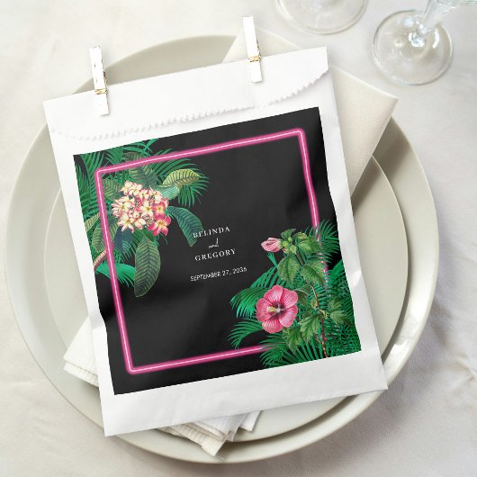Neon Pink Tropical Retro Botanicals Hochzeit Geschenktütchen