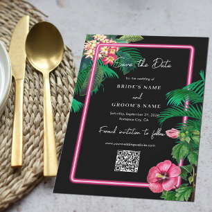 Neon Pink Tropical Retro Botanicals Hochzeit Save The Date