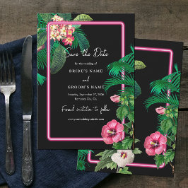 Neon Pink Tropical Retro Botanicals Hochzeit Save The Date