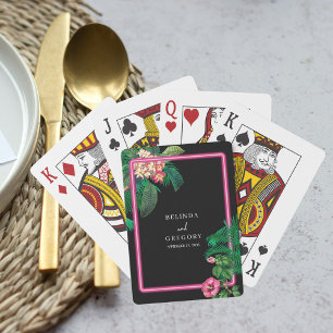 Neon Pink Tropical Retro Botanicals Hochzeit Spielkarten