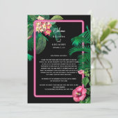 Neon Pink Tropical Retro Hochzeitsreise Programm (Stehend Vorderseite)