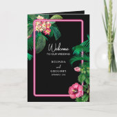 Neon Pink Tropical Retro Wedding Order of Service Programm (Vorderseite)