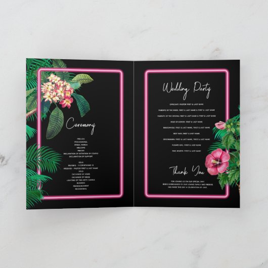 Neon Pink Tropical Retro Wedding Order of Service Programm (Innenseite)