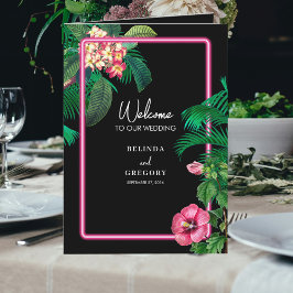 Neon Pink Tropical Retro Wedding Order of Service Programm
