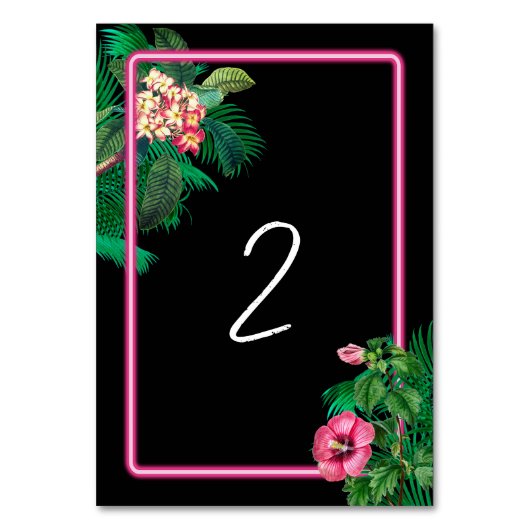 Neon Pink Tropical Retro Wedding Program Tischnummer (Rückseite)
