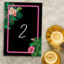 Neon Pink Tropical Retro Wedding Program Tischnummer