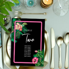 Neon Pink Tropical Retro Wedding Program Tischnummer