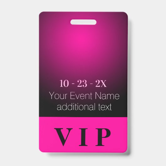Neon Pink und Black Gradient VIP-Ereignis Ausweis (Vorderseite)