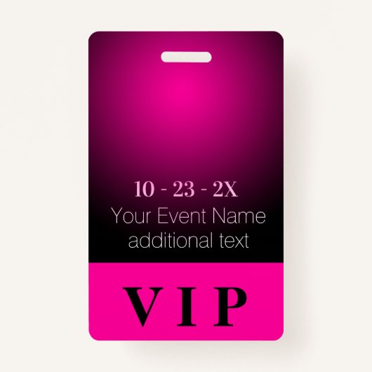 Neon Pink und Black Gradient VIP-Ereignis Ausweis (Vorderseite)
