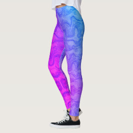Neon Pink und Blau Swirbelfarbene Streifen Leggings