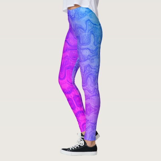 Neon Pink und Blau Swirbelfarbene Streifen Leggings (Links)