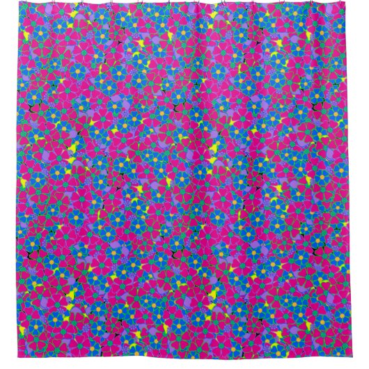 Neon Pink und Blue Blumen Duschvorhang (Vorderseite)