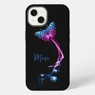 Neon Pink und Blue Butterfly iPhone 13 Hülle
