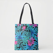 Neon Pink und Blue Tropical Pflanze Muster Tasche (Vorderseite)