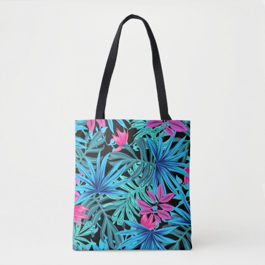 Neon Pink und Blue Tropical Pflanze Muster Tasche (Vorderseite)