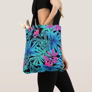 Neon Pink und Blue Tropical Pflanze Muster Tasche