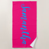 Neon Pink und Bright Blue Name Strandtuch (Vorderseite)