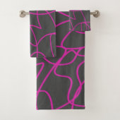 Neon Pink und Grau Line Art Badhandtuch Set (Insitu)
