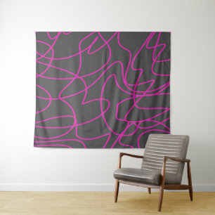 Neon Pink und Grau Line Art Wandteppich