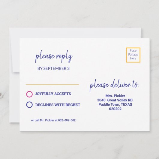 Neon pink und lila Pickleball B'day + UAWG Invit Einladung (Rückseite)