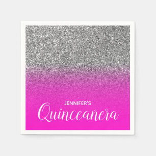 Neon Pink und Silver Glitzer Ombre Quinceanera Serviette