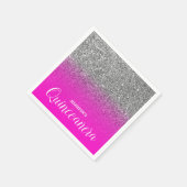 Neon Pink und Silver Glitzer Ombre Quinceanera Serviette (Ecke)