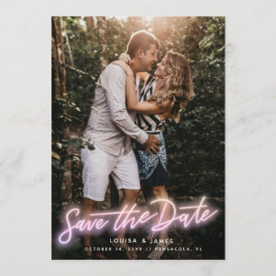 Neon Pink Vertikales Foto Save the Date Einladung